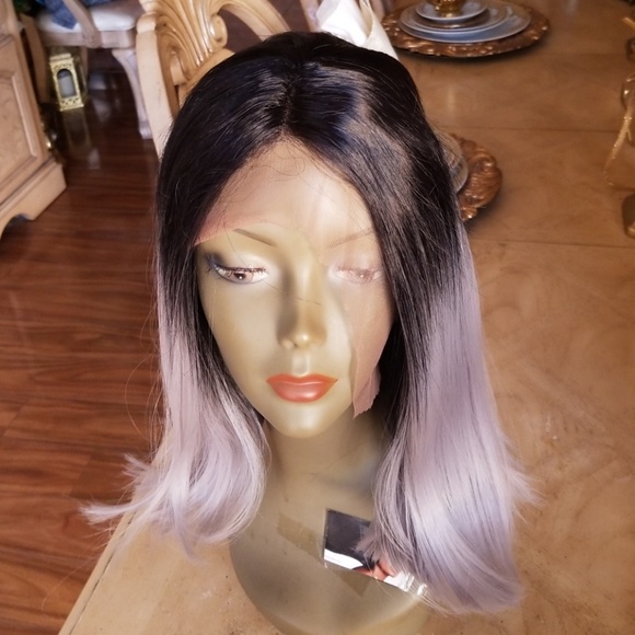 Ombre Black Gray Lace Front Wig
